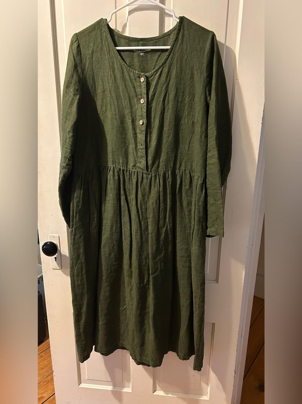 Simply Grey Olive Green Long Sleeve Button-Front Midi Dress